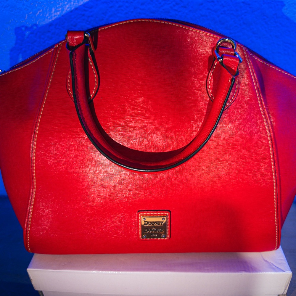 Dooney & Bourke Red Leather Satchel with Dome Shape